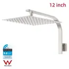 Large 12" Square Rain Shower Head with Gooseneck Wall Arm Set DIY Brushed Nickel