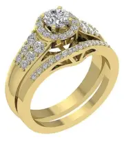 Halo Anniversary Bridal Ring Set SI1 G 1.55 Ct Round Diamond 14K Gold Prong Set