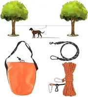 Dog Run for Yard, 15M Portable Overhead Trolley System with 3M Runner Lead for Dogs up to 200lbs, Tie Out Cable for Camping Tough Dog Tie Out Cable for Outdoor Park Yard