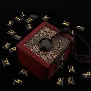 kcrygogo Rune Set with Elder Futhark Alphabet Crystal Meditation Divination Healing Chakra Reiki with Vintage Wooden Box and Natural Obsidian Pendant(3Pcs)