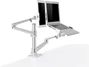 Thingy Club 2 in1 Dual Arm Tablet & Laptop Mount, Height Adjustable Desk Mount Stand for up to 12''-17'' tablet and 12-17 inch Laptop, Extra VESA Adopter up to 27'' monitor (Silver)