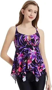 [Etomax] Women Plus Size Tankini Top Tummy Control Bathing Suits Top Ruched Tank Top Flowy Swimsuit Top No Bottom