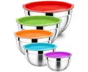 Mixing Bowl With Lid Set Of 5, Compatible With Prepping, Mixing And Serving