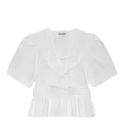 [GANNI] Washed Stretch Cotton Tie Strap Blouse