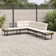 L-Shaped Garden Sofa Black PE Rattan 282x228cm Outdoor Furniture Cushions