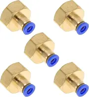 X AUTOHAUX Push to Connect Air Fittings 1/4" Female Thread Air Line Quick Connector Plastic Metal 1/2"BSPT 5 Pcs Blue Gold Tone