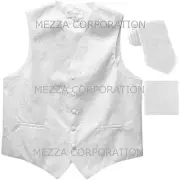 New Vesuvio Napoli Men's paisley Tuxedo Vest Waistcoat_Necktie & Hankie White