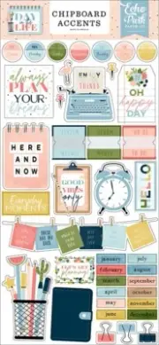 Echo Park DAY IN THE LIFE 6"x13" Chipboard Accents, Flowers, Months, Planner
