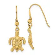 14k Yellow Gold Polished u0026 Textured Diamond-cut Turtle Shepherd Hook Earrings