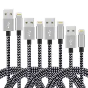 [4 Pack] 2M Fast USB Charger Cable Naylon Braided For Apple iPhone X XS XR 11 12 13 14 Pro Max Charging Cord - Grey
