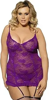 [UIVHLW] Womens Sheer Lingerie Lace Embroidered Garter Nightdress Plus Size