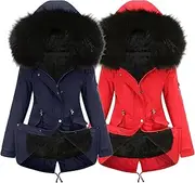 [JEShifangjiusu] Women's Loose Zip Warm Pad Parker Hood 1/2 Piece Set with Cushion Loose Wool Winter Coat Hooded Tunic with Wool Collar, Colour 14, 3XL