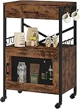 Homeiju Kitchen Island Cart, Kitchen Storage Cart with Drawer, Microwaves Stand, Coffee Cart, Rolling Kitchen Cabinet Cart with Hooks for Kitchen, Dining Room