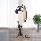 Coat Rack Stand Wooden Hat Clothes Umbrella Standing 12 Hooks Hanger Walnut Tree