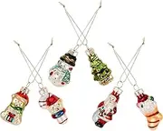 6Pcs Painted Glass Christmas Figurine: Hanging Ornaments Christmas Tree Mini Santa Claus Snowman Christmas Tree Sock Bear for Xmas Tree Hanging Decoration