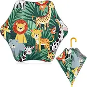 [ODAWA] Kid Umbrellas Jungle Animals Green J Handle Golf Stick Umbrella, Kids Stick Umbrella Upf50