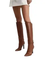 Reiss Caitlin Leather Knee High Boots Sz 8 Zip Up 4" Heel Pointy Toe NWT Classic