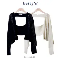 在飛比找momo購物網優惠-【betty’s 貝蒂思】短版澎袖針織鏤空開襟罩衫(共二色)