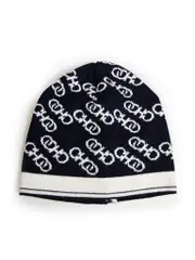 Navy Wool Monogram Beanie