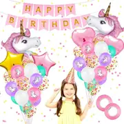 Unicorn Party Decorating Set - Birthday Banner Latex Foil Balloons - Kids Girlds Birthday Party Decorations
