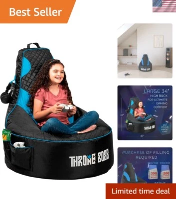 Durable Oxford High Back Gaming Bean Bag Cover for Children - Blue/Black