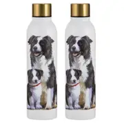 2PK Ashdene Puppy Love Border Collie Drink Bottle 24.5cm Water Container White