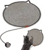 50cm/19.7in Cat Scratching Mat, Wear-Resistant Waterproof Cotton Rope Cat Scratcher Mat, Cat Shape Cute Cat Scratching Mat for Indoor Cats, Door, Sofa, Carpet and Furniture Protector,Black