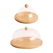 Wooden Cake Stand Covered Serving Platter with Clear Dustproof Lid Pie Cookies