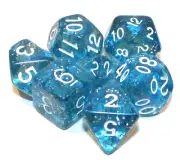 7 Piece Polyhedral Dice Set - Azure Icicles Light Blue Glitter - Blue Bag