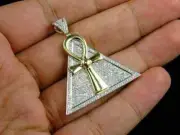 2Ct Lab Created Diamond Ankh Cross Pendant 14K Yellow Gold Plated Free Chain