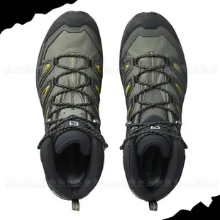 【SALOMON 索羅門 男 X ULTRA 3 GTX中筒登山鞋WIDE《灰綠/黑/硫綠》】401295/防水越野鞋