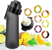 Sports Air Water Bottle, Scent Water Cup with 7 Flavour Pods, 0% Sugar Water Cup BPA Free With Straw, Sports Water Bottle Suitable for Outdoor Sports (Matte Black-650ml)