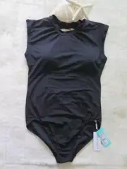 Seafolly 12 AUS Active Cap Sleeve One Piece Maillot Shelf Bra Soft Cup Black NEW