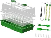 Ｂｅｓｇａ Seed Starter Tray with Grow Light Seed Starter Tray Heightened Lid for Seeds Growing Starting,Full Spectrum,Seedling Tray, White Blue Light