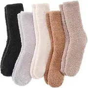 [ANTSANG] Fuzzy Socks for Women Men Slipper Fluffy Cozy Warm Winter Thick Plush Crew Socks 5 Pairs