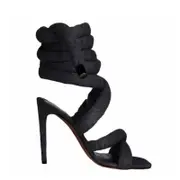 Nevenka Sexy High Heels Knit Fallopian Cloth Rope Lace Up Gladiator Sandals-Black2