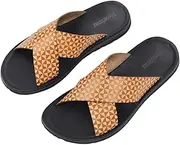 [Harssidanzar] Slide Sandals for Men, Summer Vintage Print Sandals, Slip on Quick-Dry Cross Slide Sandals, KM238EU, yellow, 10.5 AU