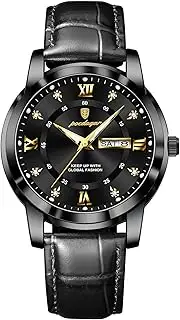 [Generic] Men's Business Quartz Watch - 41mm Date & Day Display, Luminous Hands, 30M Water Resistant, Genuine Leather Strap (Gold/Silver/Black/Blue/Green)