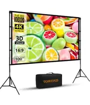 Towond Projector Screen With Stand 100 Inch Carry bag Backyard Movie Night