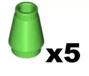 LEGO 5 New Bright Green Cone 1 x 1 Studs Top Groove Pieces Part 4589b MX22