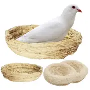 Handmade Woven Bird Spawning Nest with Coconut Fiber Liner Flat Base Straw Bi...