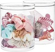 STORi Bella 2-piece Stackable Clear Tall Plastic Container Set | Round Vanity Storage Organizers with Lids for Hair Accessories & Beauty Supplies | Made in USA