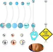 [JESMODA] 12pcs Pregnancy Belly Button Ring 14G 1.6MM Flexible Clear Acrylic Personalized Dangle Belly Piercing Pregnancy Maternity Belly Rings Length 38mm