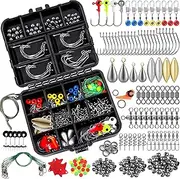 TOPFORT 187/343pcs Fishing Accessories Kit, Including Jig Hooks, Bullet Bass Casting Sinker Weights, Fishing Swivels Snaps, Sinker Slides, Fishing Set with Tackle Box