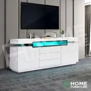 TV Stand Cabinet LED Entertainment Unit Gloss Wood Sideboard Storage Shelf White