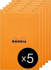 RHODIA 19660C - Stapled Notepad N°19 Orange - A4+ - Ruled - 80 Detachable Sheets - Yellow Clairefontaine Paper 80 g/m² - Coated Card Cover - Pack of 5 pads
