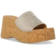 Madden Girl Womens Silver Zahara-R Textured Dressy Slide Wedge Sandals SZ 7.5m