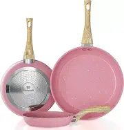 Frying Pan Nonstick Set, 8" & 9.5" & 11" Pink Egg Pan, Non Stick Fry Pan Set Pfo