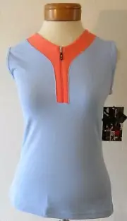 NWT Sarah Johnson Yoga Wear Womens 1/4-Zip Active Tank Top S Blue/Peach MSRP$48