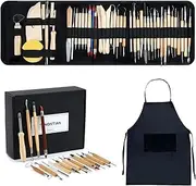 [TEMONTIAN] Pottery Tool Kit，Clay Sculpting Tools,43 Pcs Double Sided Pottery Wheel Tools for Adults，Pottery Carving Tools，Pottery Kiln Tools at Home，Ceramics Tools Set with Carrying Case Bag and Apron